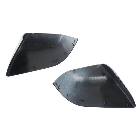 Premium White Rearview Mirror Lower Covers For Tesla Model 3 Left And Right Pair that lock tight, showing two black molded covers.