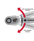 Quarter Inch Drive 60 Tooth Torque Wrench With 10 To 50 Inch Pounds, showing head with clockwise and counterclockwise accuracy arrows
