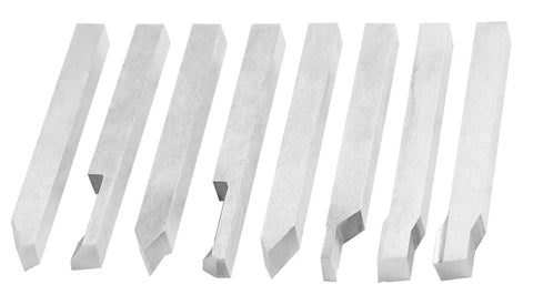 8 Piece Five Sixteenth Inch HSS Tool Bit Set Pre Ground For Turning And Facing Work Includes 80 Degree And 60 Degree Left And Right Hand Lathe Tools Pro Grade For Machinists And DIY Hobbyists Ready To Use