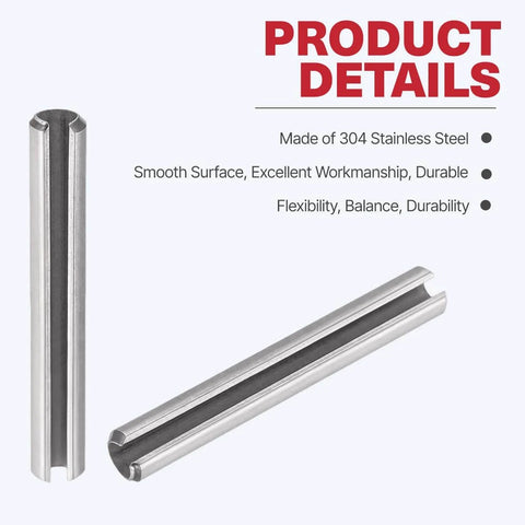50 Pcs Slotted Spring Pins 2.2mm By 8mm 304 Stainless Steel Dowel Fasteners for Automotive Repair, shown up close.