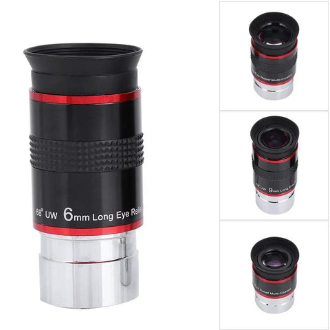 Ultra Wide Angle Long Eye Relief Eyepiece Kit For Telescopes 1.25 Inch 68 Degree Field Of View Four Piece Set 6mm 9mm 15mm 20mm All Metal Body