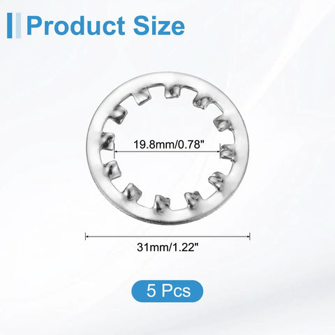Three Quarter Inch Internal Tooth Lock Washer Set, 304 Stainless Steel Multi Tooth Star Washer Locking Fasteners, 5 Pack