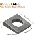 Beveled Square Washers Set 6pcs 9x18mm Carbon Steel Heavy Duty 2mm Thick 5mm High Flat Pad Spacers For 8mm Bolts Leveling Fasteners Wedge Shim Bearing Strut Plate Black