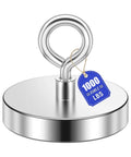 Massive 1000 Lb Pull Fishing Magnet for Retrieval and Treasure Finding, 3.54 Inch Diameter, silver-coated with tag