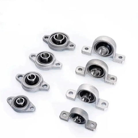 Heavy Duty Rock Solid Zinc Alloy Pillow Block Housing with varying sizes for shaft support in industrial builds.