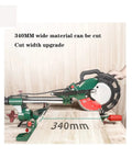 Slick Kickass 8 Inch Electric Miter Saw With Smooth Sliding Table, cutting 340mm wide material on a wooden surface.