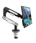 Universal Rotating Monitor Arm Fits 13 To 32 Inch Lcd Displays With Swivel Tilt And Height Adjustment, Sturdy Vesa Clamp Mount close-up view.