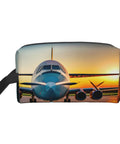Aircraft at Sunsets Print Dopp Kit Travel Cosmetic Bag for Makeup and Toiletries, durable 600D pouch with sunset design.