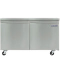 Super Roomy Sixty Inch Undercounter Upright Freezer With Fifteen Point Seven Cubic Feet Cold Storage Durable Frost Free Automatic Defrost Badass Stainless Steel Finish Dual Self Closing Doors And Smart Digital Controls, front view.