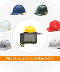 Full Brim Hard Hat Sun Shield Neck Guard 2 Pack With High Visibility Reflective Strips for various hard hats displayed.