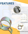 142 Piece Spring Hose Clamp Kit 6mm to 20mm Assortment For Auto And DIY Use, colorful clips, material details and features