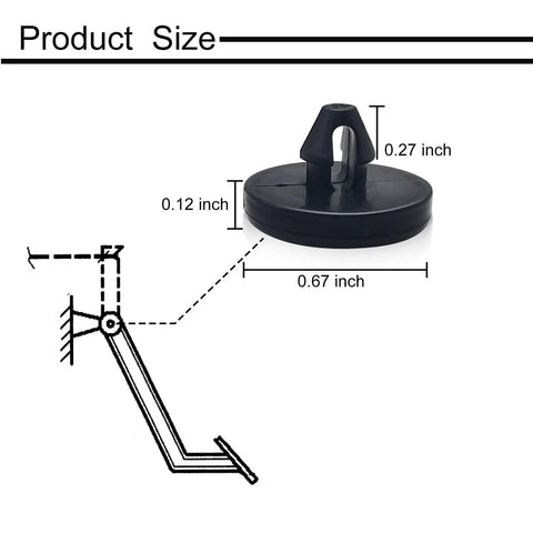 Diagram showing size of black stopper from 4 Piece Brake Pedal Pad And Light Switch Stopper Set Black Rubber Car Replacement Pads.