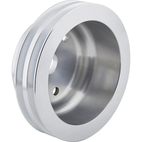 Beefy Lightweight Aluminum Pulley Set For Long Water Pump With 1 Groove Upper And 2 Groove Lower V Belt Design For 1969 To 1985 Small Block Chevy SBC