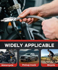 Brake Bleeder Hose Kit For Cars And Motorcycles With One Way Check Valve Tube Bleeding Tool For Hydraulic Systems Bleeding Durable Aluminum Body And Soft Tubing With Metal Clips Fast One Person Bleeding For DOT 4 Fluid being used on motorcycle.