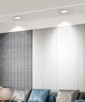 UWYTGF 13 Pack Retrofit Led Recessed Lighting 4 Inch installed in modern living room setting with silver trim.