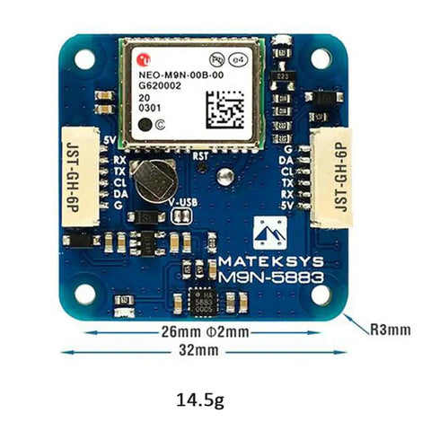 High-Precision GNSS and Magnetic Compass Module for RC Drones and FPV Racing, Multi-Constellation NEO-M9N Receiver with QMC5883L Sensor