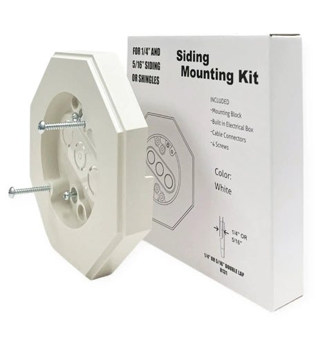 Pro Grade Non Metallic Siding Mounting Kit With Built In Electrical Box For One Quarter Inch And Five Sixteenth Inch Lap Siding And Shingles Octagon Outdoor Light Fixture Mount White One Pack, angled front view
