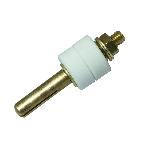 Copper rod heating element probe with white ceramic insulator and threaded brass connector