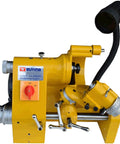 Heavy Hitter Universal Bench Grinder Sharpener Rig For Drill Bits Mill Cutters And Turning Knives Rock Solid Lathe Tool Sharpening Station 220V High Speed Steel in yellow with adjustable features.