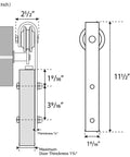 Technical diagram of Sliding Barn Door Hangers J Shape 2 Pack Black Solid Steel With POM Wheels 170 Lb Capacity Fits 1 3 8 Inch To 1 3 4 Inch