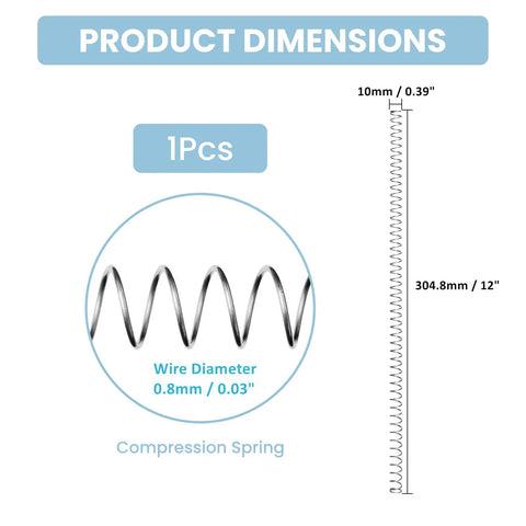 Premium 1 Pc Compression Spring With 10mm Outer Diameter And.8mm Wire Gauge Stretching Out To A Rock Solid 304.8mm Length Made From High Grade Steel That Stands Up To Rust, Corrosion And Heavy Workshop Grilling Or Outdoor Projects Without Losing Strength. compression spring 10mm OD 0.8mm wire 304.8mm length, 1 piece