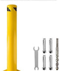 Rock Solid Steel Safety Bollard Heavy Duty Four Pack 48 Inch Tall Bright Yellow Traffic Posts With 4.5 Inch Diameter Pipe Design for installation accessories.