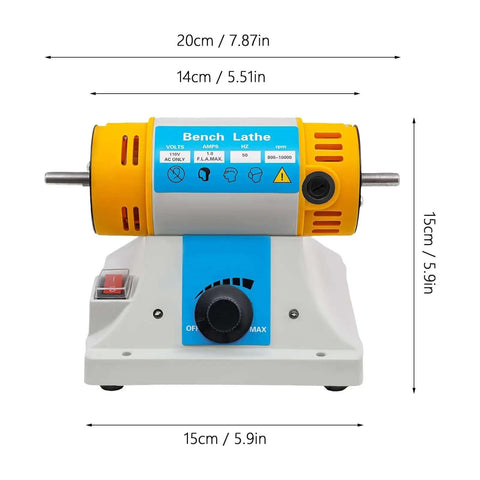 Front view of Pro Grade Bench Top Polisher And Grinder For Sanding Grinding And Polishing With 320W Motor And Variable Speed 800 To 10000 RPM 110V Yellow Industrial Tool