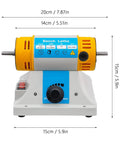 Pro Grade Bench Polisher Lathe Kit 320W with dimensions, front view