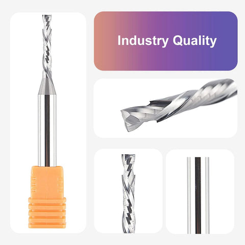 SpeTool Up&Down compression spiral router bit, orange shank, 1/8 in cutting diameter, 1/4 in shank, solid carbide