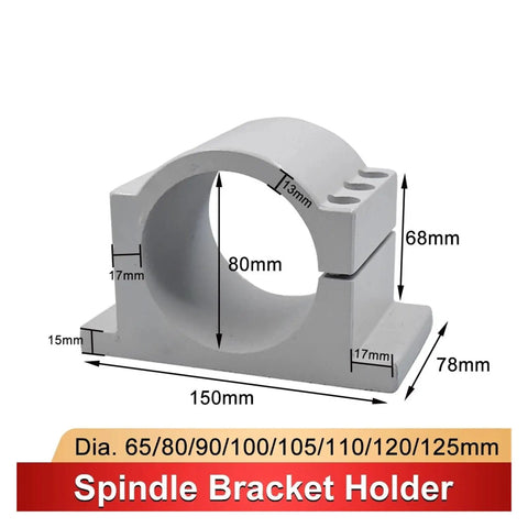 Ultra Tough CNC Spindle Motor Clamp Bracket For Aluminum Machine Heads With Secure Grip Mounting Clamps For Precision Milling And Router Stability, gray metal bracket with dimensions.