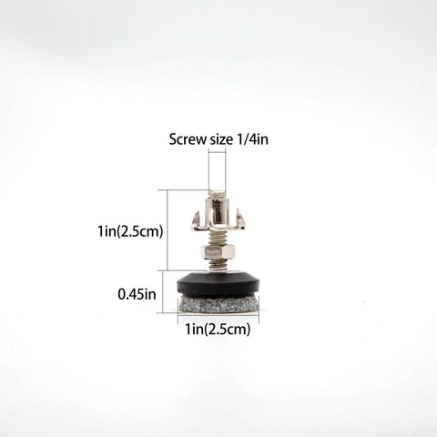 Ditch Shaky Legs For Good With Heavy Duty Adjustable Furniture Levelers Featuring High Density Felt Pads Threaded Shank And Secure T Nut Base For Rock Solid Room Stability 24 Pack showing measurement details and screw size.