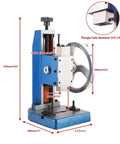 Premium Desktop Manual Arbor Press With Heavy Duty Cast Iron Frame For Precision Stamping Punching And Bearing Installation, side view with dimensions highlighted.