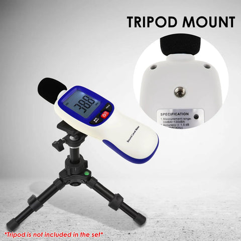 Portable Bluetooth Decibel Meter With Data Logging And Smartphone App Connectivity, Records 30 To 130 DBA Noise Levels, Includes Data Hold, Max Min Alarm, And Backlit LCD Display For Easy Readouts, tripod mount