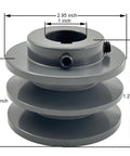 Beefy Double Groove V Belt Pulley With 1 Inch Bore And 2.95 Inch OD Cast Iron For A AX B BX 4L 5L V Belts 2 Groove Sheave With 1/4 x 1/8 Keyseat And Two Screws, measurements displayed.