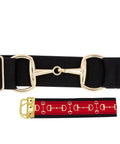 1.5 Inch Elastic Equestrian Belt With Buckle And Leather Key Strap For Horseback Riding Gear Dope Stretch Fit Gold Finish And Functional Key Holder For Equestrian Sports black and red design