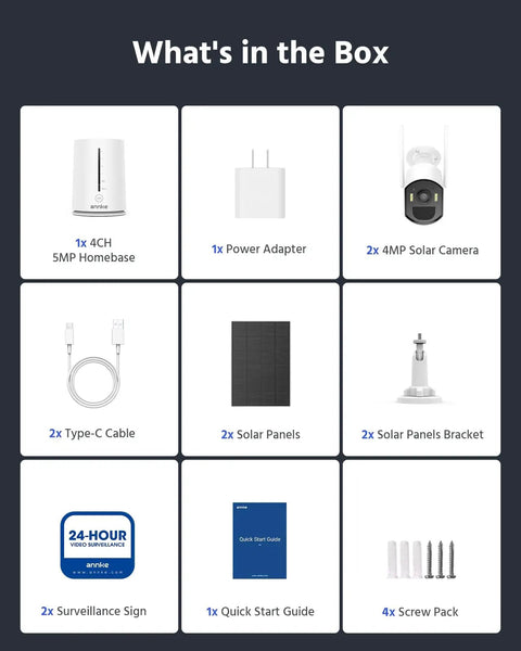 Contents of Solar Wireless Security Camera Kit For Outdoor Home Surveillance With 4 Channel Hub And 2 Bullet Cameras, 2.5K Clarity