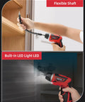 User holding Badass Cordless Electric Screwdriver Drill Set with flexible shaft, LED light on for precise home repairs.