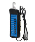 Ranch Ready Heavy Duty Electric Fence Voltage Tester showcasing eight neon readings on a portable device for livestock safety.