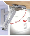 Pair of 80 Degree Sprung Cabinet Door Hinges for Lift-Up Tops Keeps Flap Open Smoothly With Spring Assist mechanism, angle view