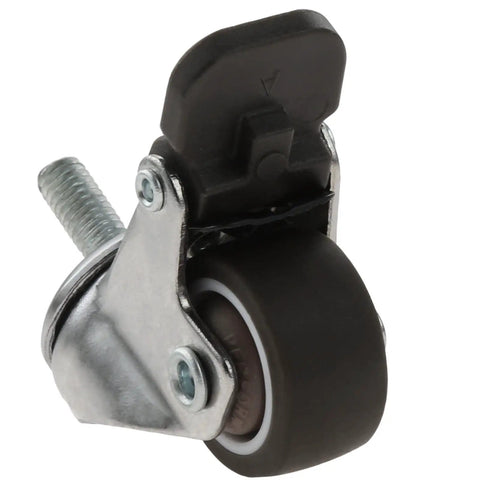 Small Threaded Stem Caster Wheels With Easy Lock Soft TPE Rubber Swivel Casters For Quick Room Fixes Rock Solid Design, showing a close-up of the caster wheel with a locking mechanism.