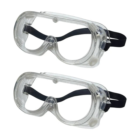 Two Pack White Safety Goggles, Adjustable Elastic Strap, Lightweight PVC Frame With Anti Fog Lenses, Ventilated Dust Splash Protection