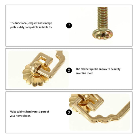 Two Pack Vintage Brass Wardrobe Door Handles And Copper Cabinet Drawer Pulls in Chinese style, showing screw details