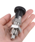 Heavy Duty Push Fit Ball Nose Spring Plunger With Dead Nuts Tight Self Locking Grip And Premium Stainless Steel Retractable Index Plunger M20X1.5 in hand.