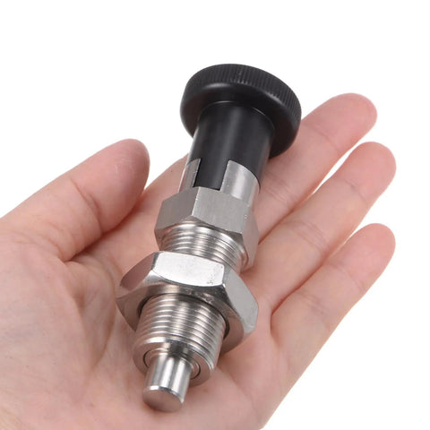 Heavy Duty Push Fit Ball Nose Spring Plunger With Dead Nuts Tight Self Locking Grip And Premium Stainless Steel Retractable Index Plunger M20X1.5 in hand.