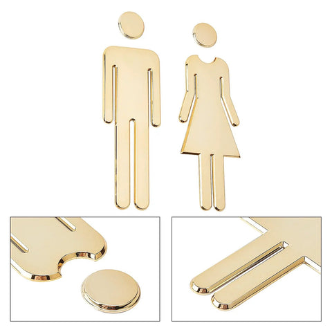 Brushed Gold Restroom Signs For Men And Women Set With Self Adhesive Backing Durable Plastic ABS Office Business Decor