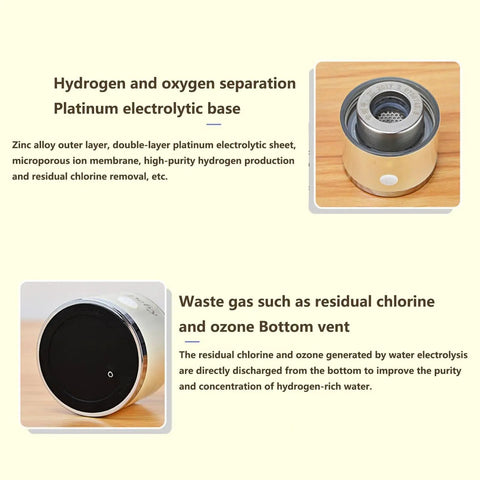 Hydrogen Water Generator Bottle 3 In 1 Portable Ionizer with platinum electrolytic base and waste gas vent