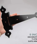 Eight Inch Heavy Duty Hinges For Shed Doors And Barn Doors Pack Of Four Decorative Wood Fence Hinges shown in hand