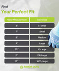 Size guide for Noodle Your Hands Cut Resistant Work Gloves With Ansi A4 Toughness, showing hand measurements for glove sizes.