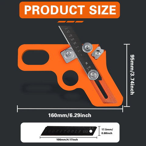 Rugged Handheld Edge Banding Trimmer With Ten Sharp Blades showing product dimensions and design features for precise woodworking.