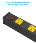 End view of Heavy Duty Metal Power Strip With 16 Widely Spaced Outlets For Easy Access In Garage Or Workshop 6 Foot Cord
